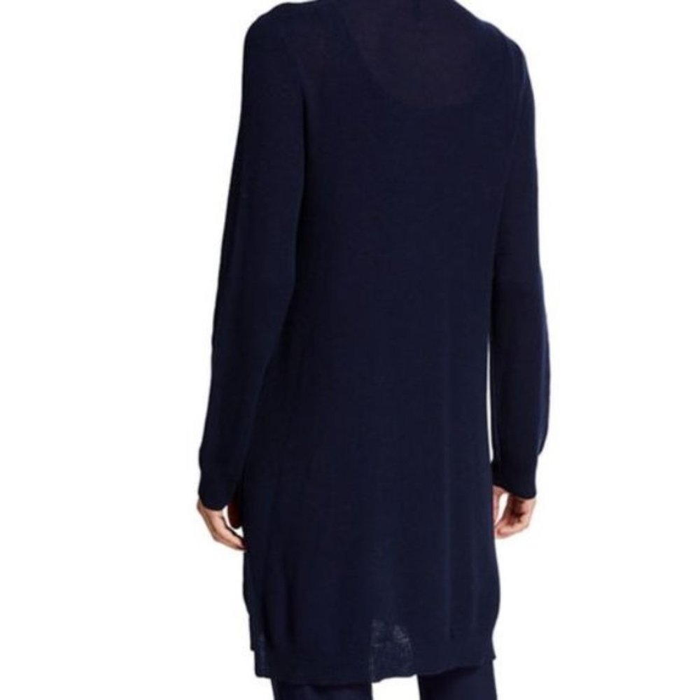 Eileen Fisher Simple Cardi Long Cardigan Waffle Knit Open Front Blue Tencel - Picture 2 of 7
